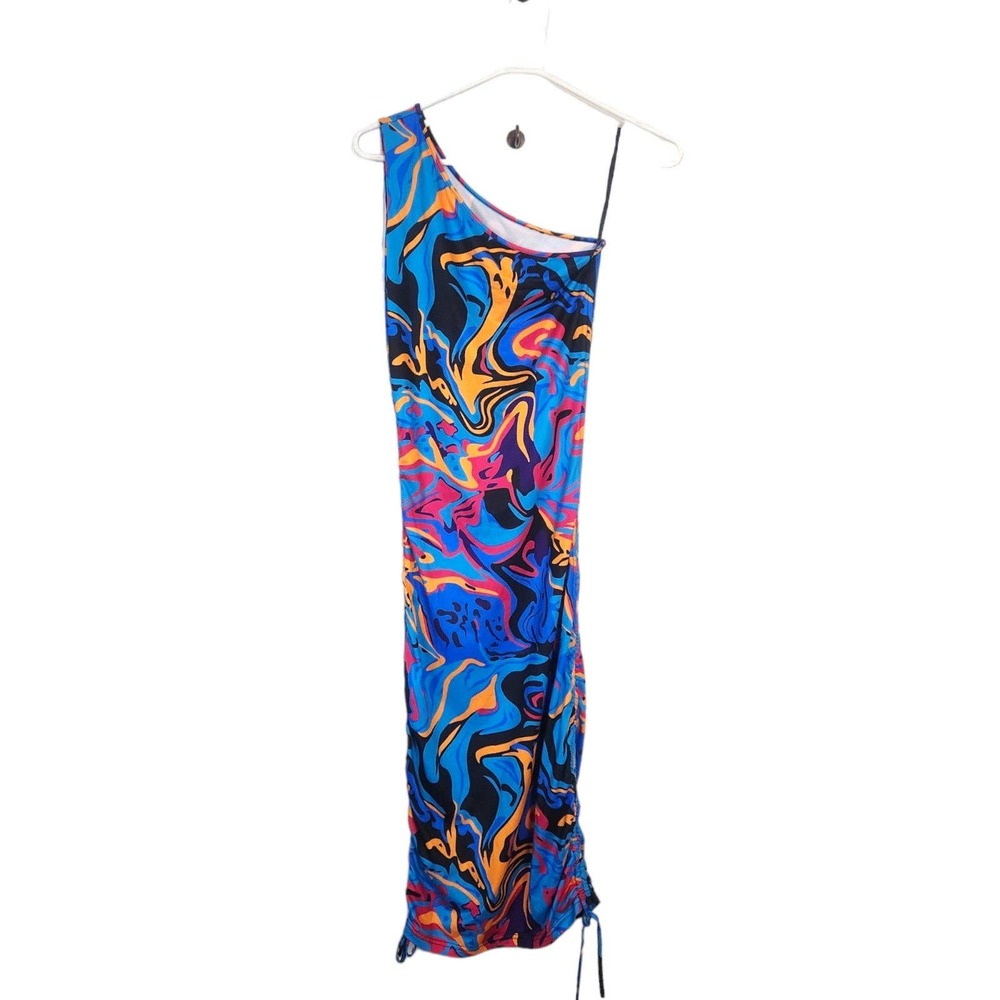 Shein Psychedelic Wavy Print One Shoulder Body Con Maxi Dress